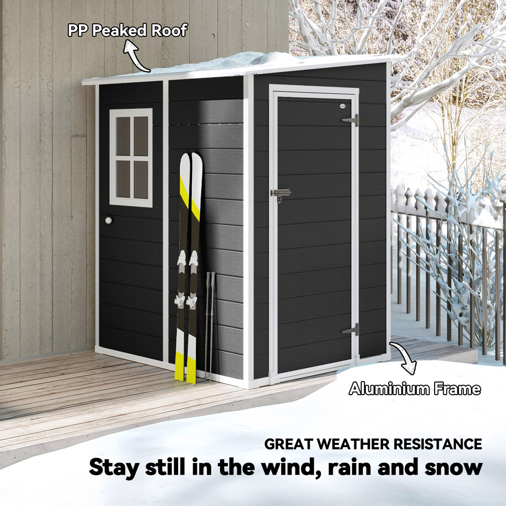 Outsunny 4 x 5ft Black Plastic Lockable Pent Garden Shed with Lean To Image 6