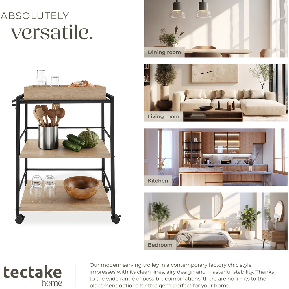 Tectake Worcester 3 Shelf Sonoma Oak Drinks Trolley Image 7