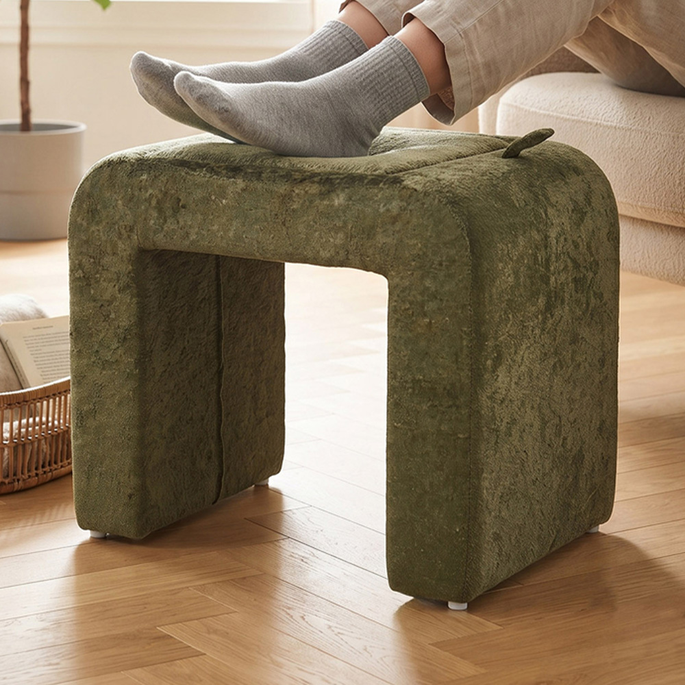 Living and Home Green Sealette U-Shaped Footstool with Reversible Tabletop Image 1