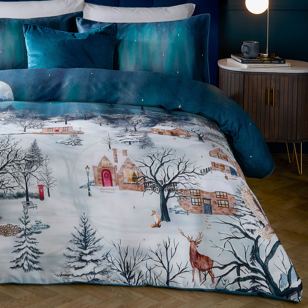 Paoletti Super King Size Midnight Blue Starlight Cotton Duvet Cover Set Image 3