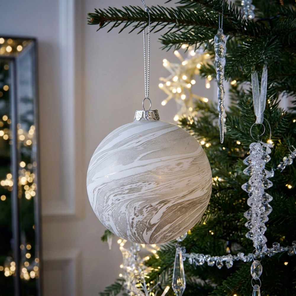 Matte Marbled Bauble White Image 2