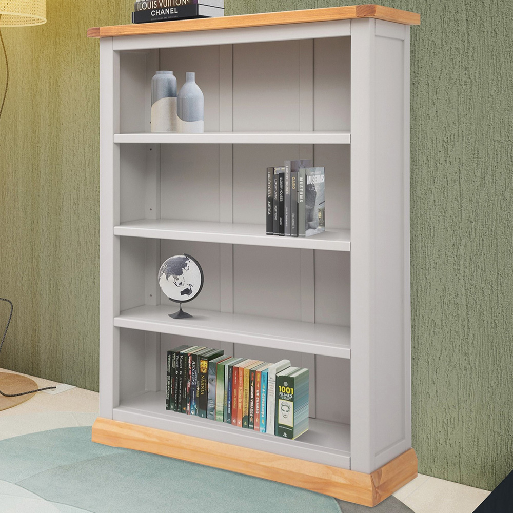 Bomporto 4 Shelf Light Grey Wide Bookcase Image 1