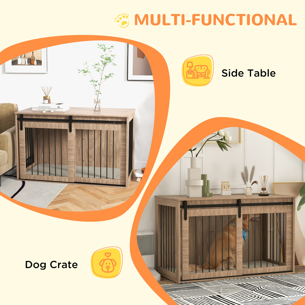 PawHut Brown Dog Crate End Table with Cushion 118cm Image 6