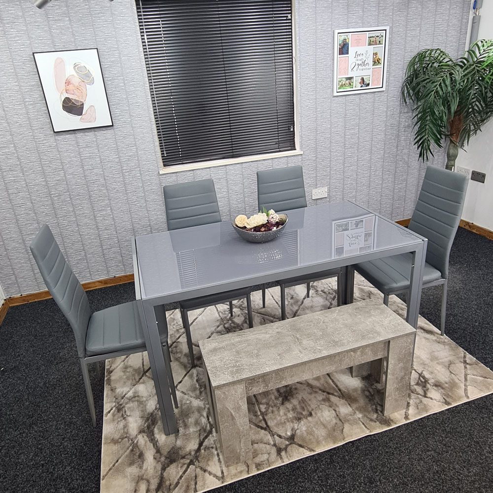 Kosy Koala 6 Seater Glass and Faux Leather Dining Bench Set Grey Image 2
