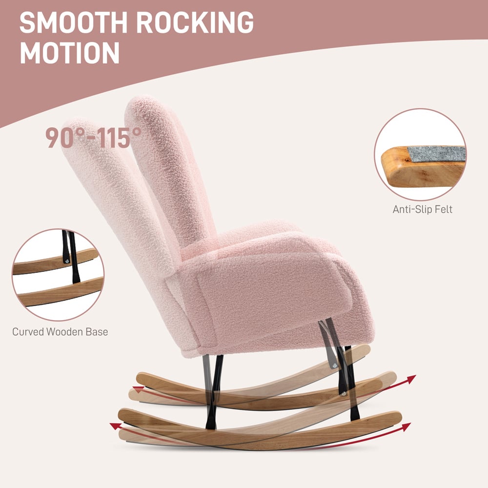 Portland Light Pink Modern Rocking Chair with Backrest Image 7