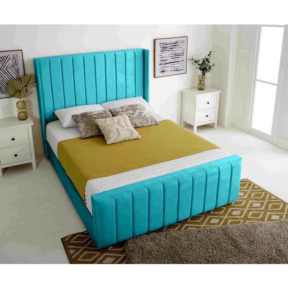 Eleganza Majestique Double Teal Plush Velvet Bed Frame Image 3