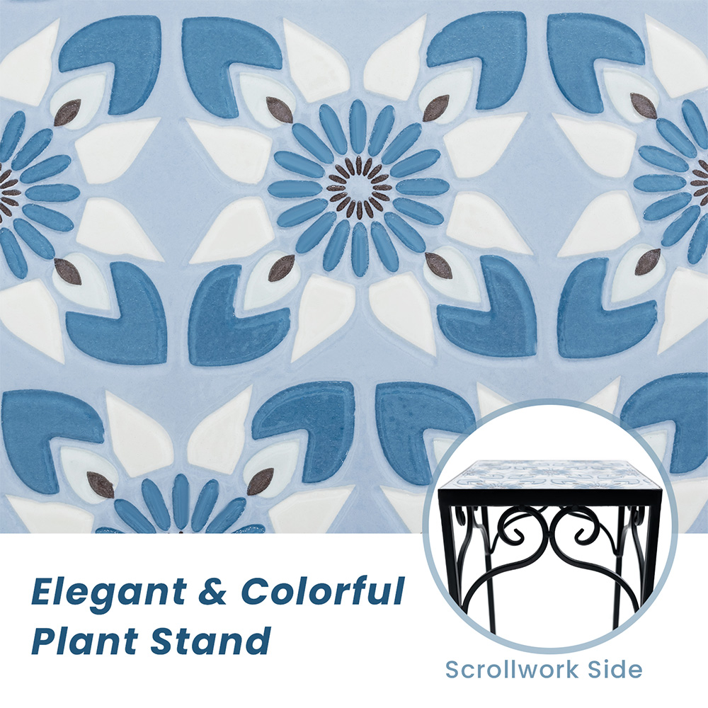 Costway Blue Mosaic Tile Metal Plant Stand Set of 3 Image 7