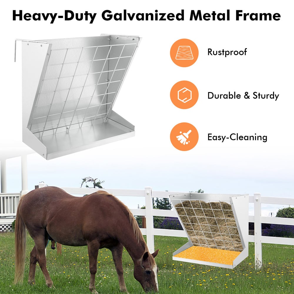 Costway Silver Wall Mounted Hay Rack with Trough Image 7