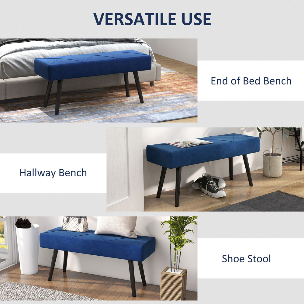 HOMCOM Blue Bed End Bench with X-Shape Design and Steel Legs Image 5