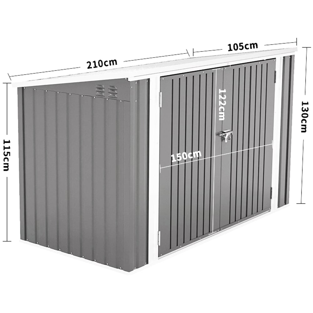 Living and Home 3.5 x 7ft Grey Steel Bicycle Storage Shed Image 9
