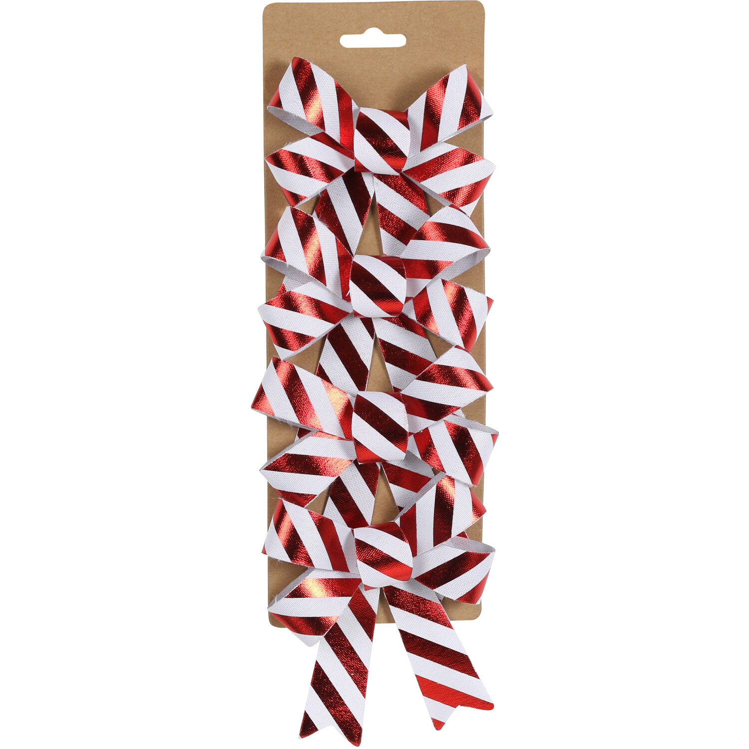Set of 4 Red Striped Bows - Red Image 1