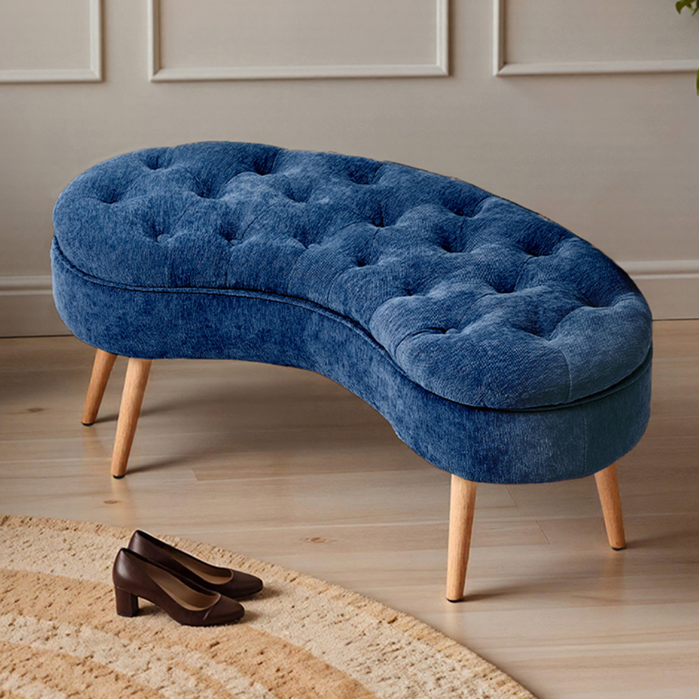 Living and Home Blue Fabric Button Tufted Storage Bench with Removable Lid Image 1