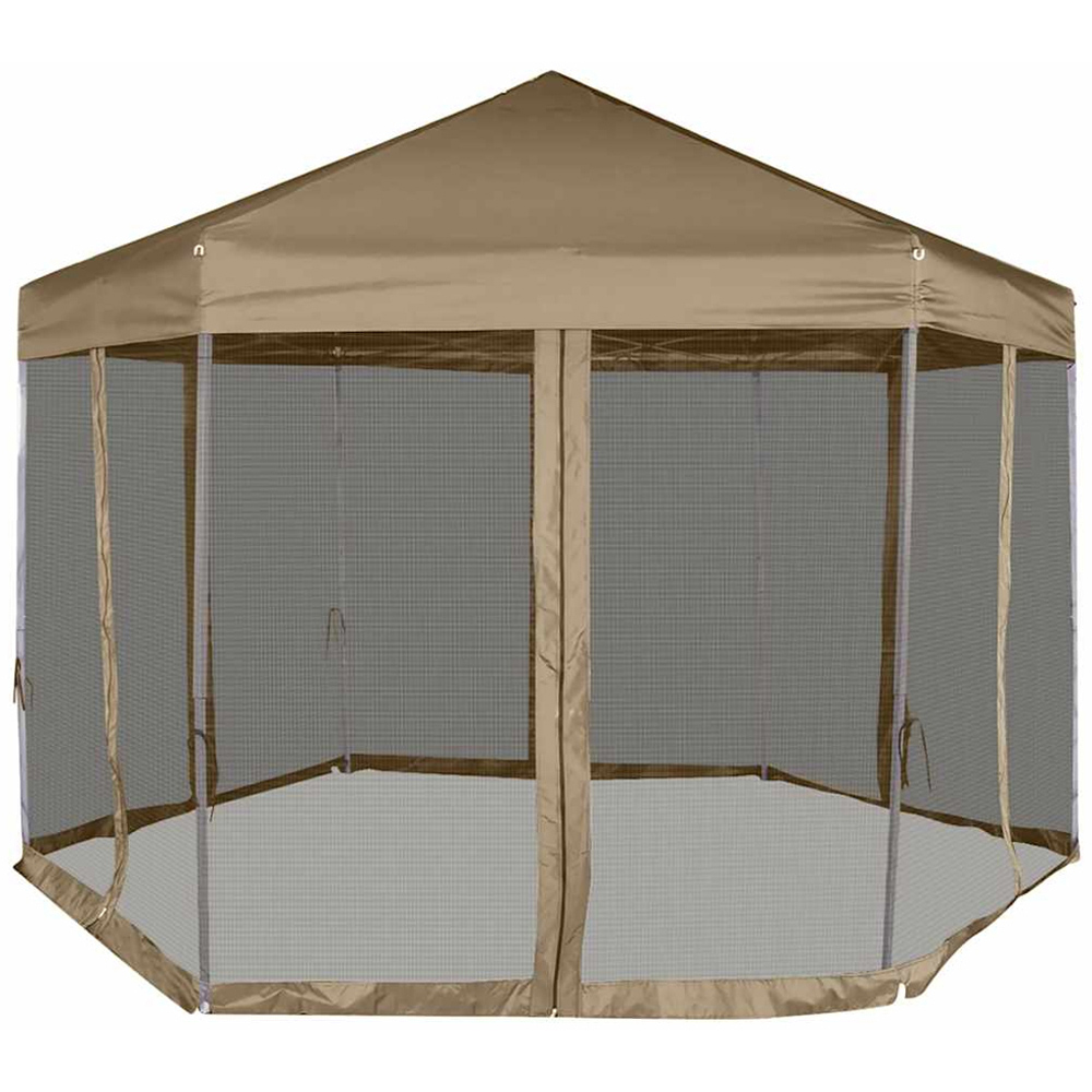 vidaXL 3.6 x 3.1m Taupe Hexagonal Marquee Pop Up Gazebo Party Tent Image 2