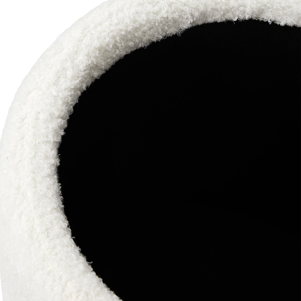Living and Home White Teddy Fleece Round Storage Ottoman with Wood Legs Image 6
