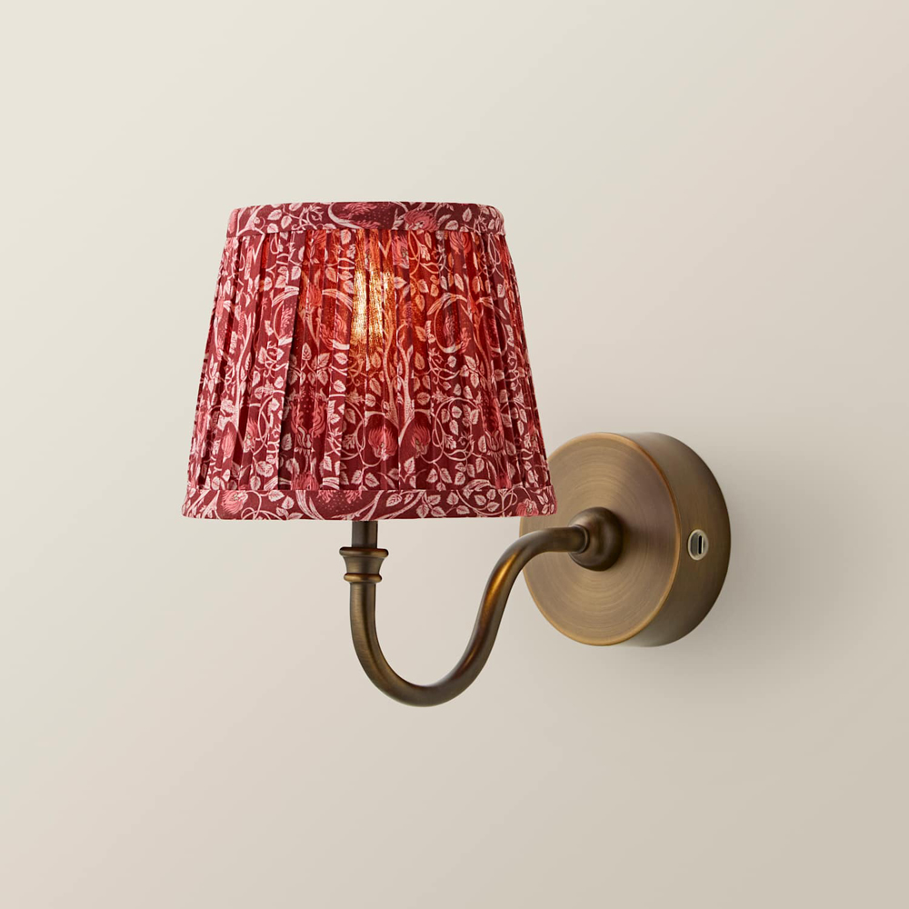 ValueLights Lowe Burgundy Floral Pleated Shade Brass Rechargeable Wall Light with Bulb Image 3
