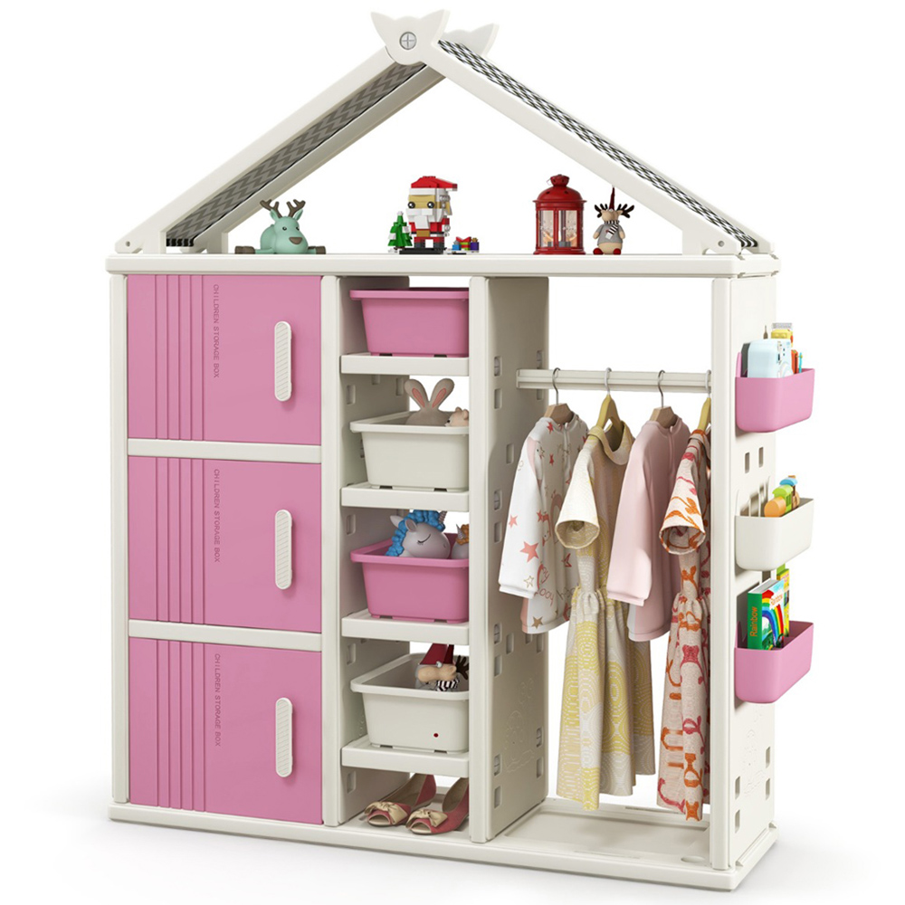 Costway Pink Kids Closet with Storage Bin Image 3