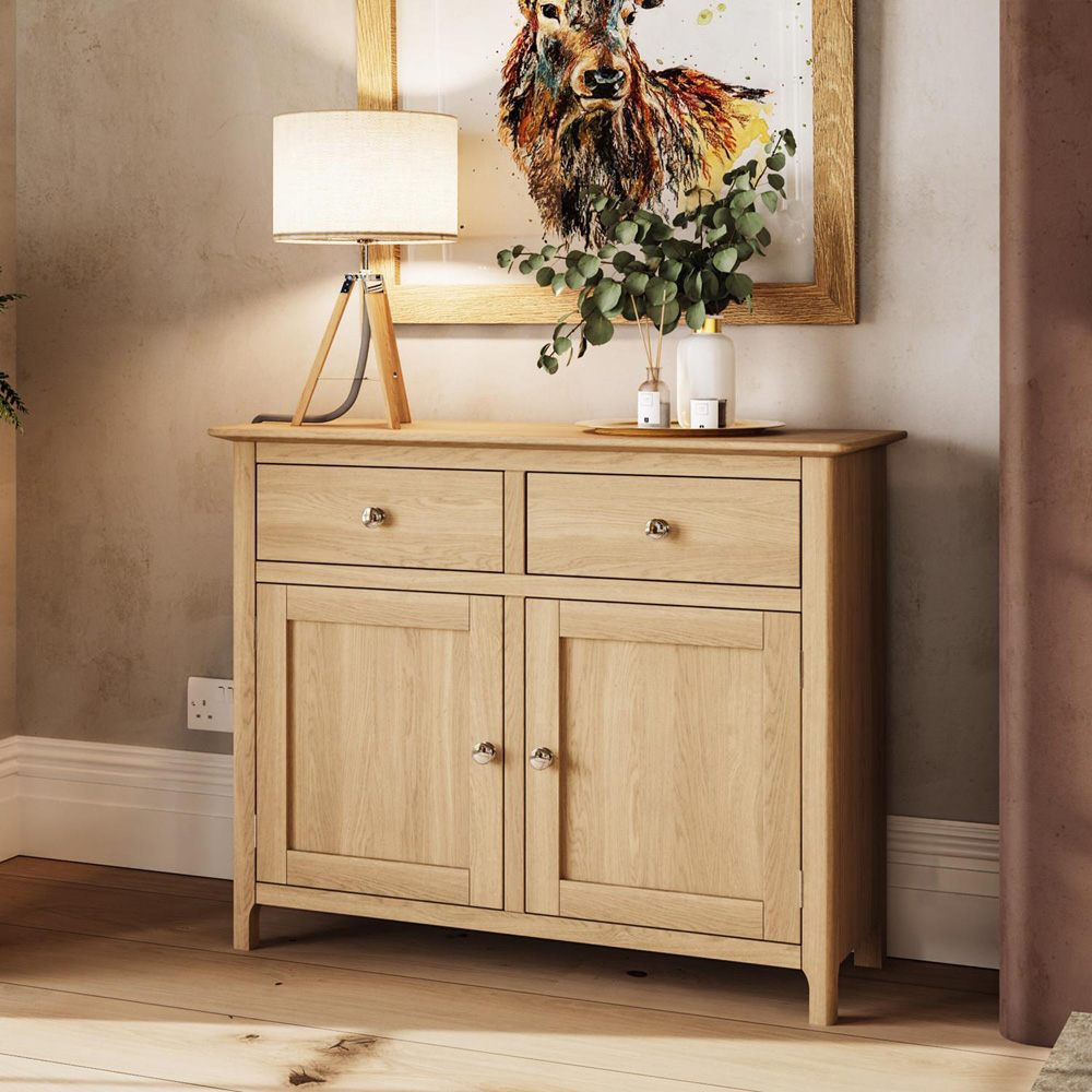 FWStyle Taberno 2 Drawer 2 Door Natural Lacquered Oak Sideboard Image 6