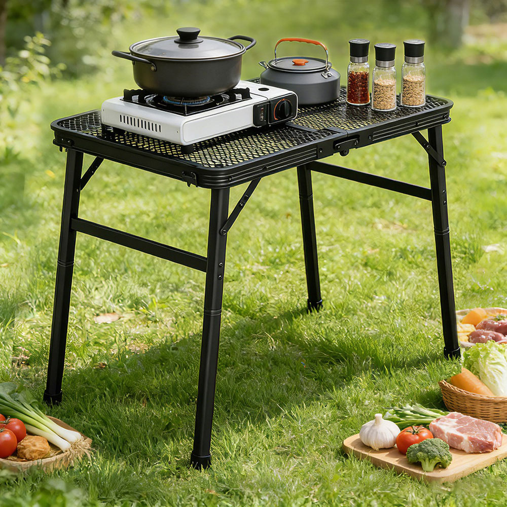 Levede Black Aluminium Adjustable Height Foldable Camping Table 90cm Image 2