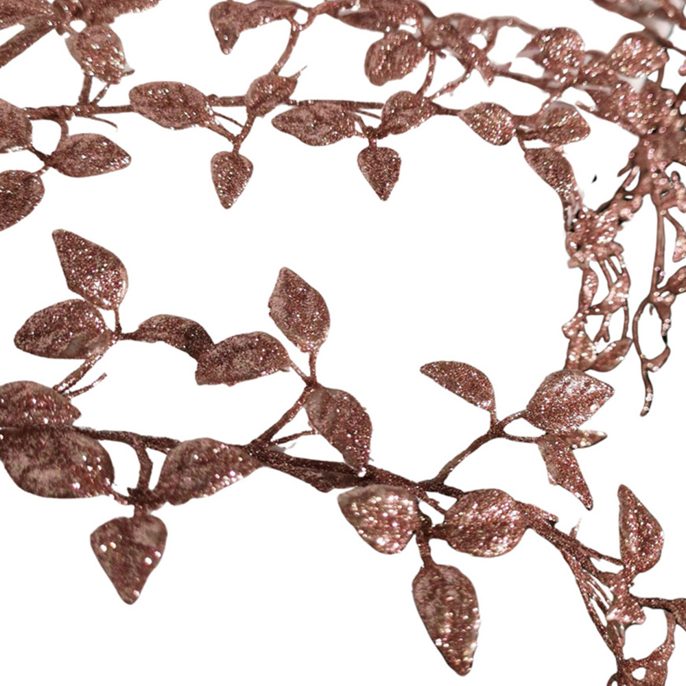 Samuel Alexander Glitter Leaf Christmas Garland with Hanging Loop Pink 150cm Image 1
