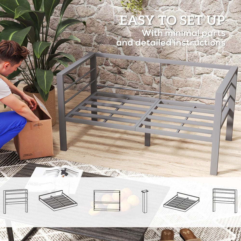 Outsunny 2 Seater Charcoal Grey Garden Loveseat with Removable Cushions Image 6