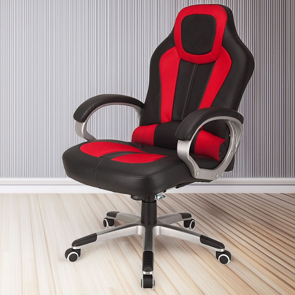 Reclining Gaming Style Office Chair in Faux Leather - Red/Black Image 1