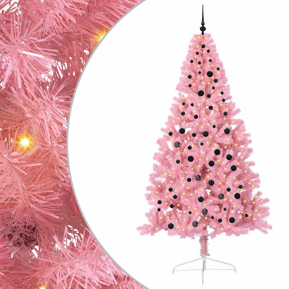 vidaXL Pre-Lit Black Baubles Pink Artificial Christmas Tree 8ft Image 2