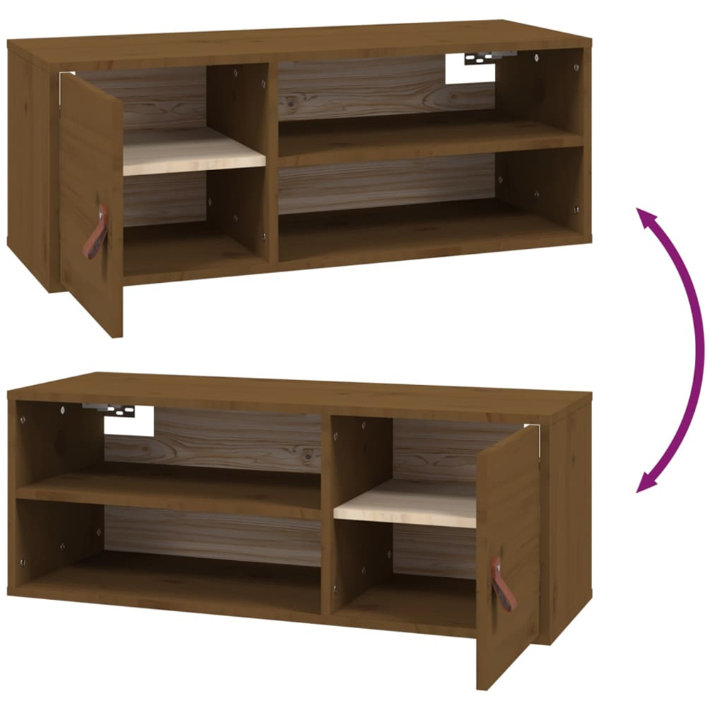 vidaXL Single Door 2 Shelf Honey Brown Solid Pine Wood Wall Cabinet Image 8