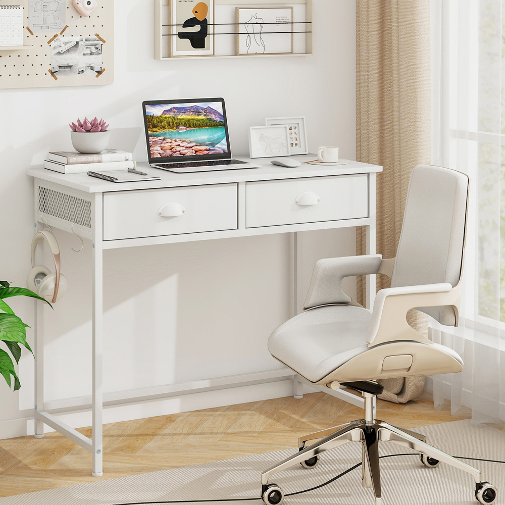 Costway 2 Drawer Computer Desk White Image 4