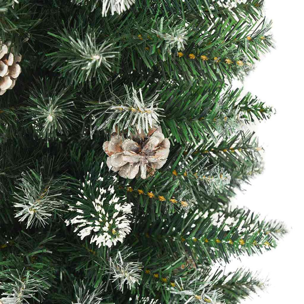vidaXL Pre-Lit Black Bauble Pinecones Green Snow Flocked Artificial Pencil Christmas Tree 6ft Image 4