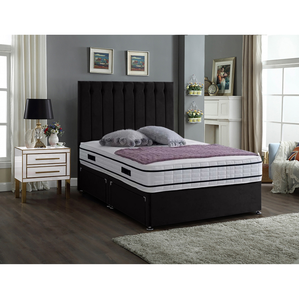 Eleganza Home Snuggler Super King Size Black Plush Velvet 2 Drawer Divan Bed with Lined Headboard Image 2