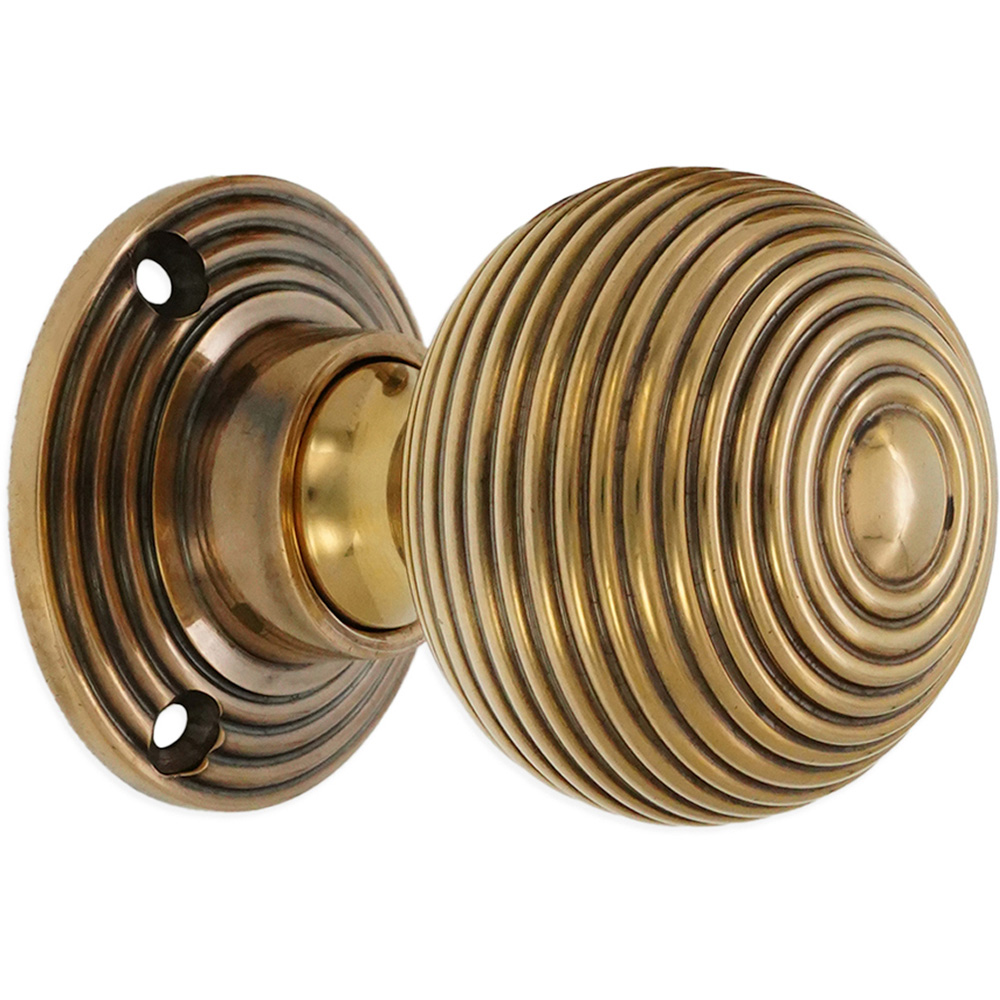 Spira Brass Aged Brass Ribbed Rim and Mortice Door Knob 2 Pack Image 3