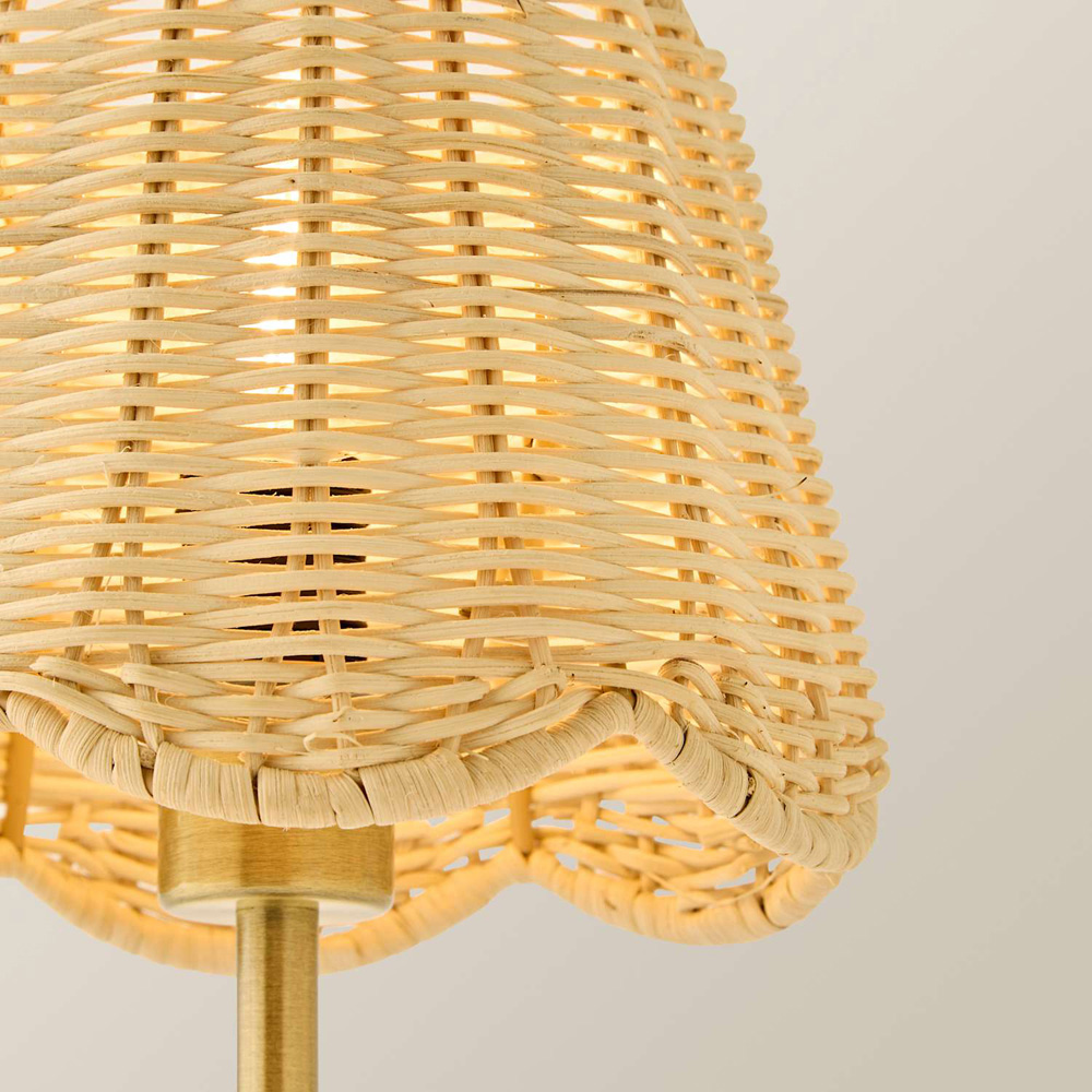 ValueLights Lowe Natural Rattan Taper Shade Brushed Gold Rechargeable Table Lamp with Bulb Image 4
