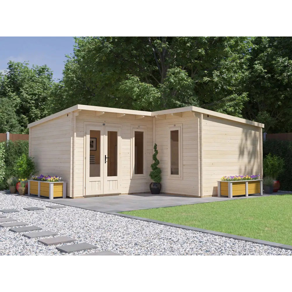 Dunster House HellWolf 20 x 16ft Brown L-Shaped Double Glazed Pent Garden Log Cabin Image 2