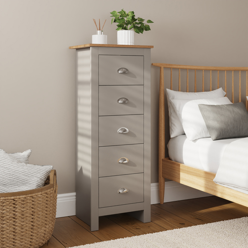 GFW Lancaster 5 Drawer Grey Tall Boy Chest of Drawers Image 7