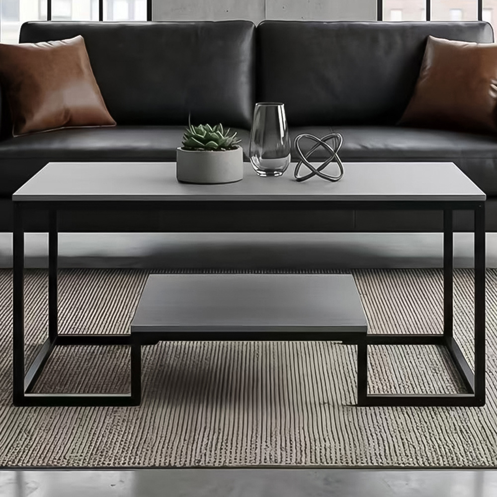 Alivio Single Shelf Grey Modern Industrial Coffee Table Image 1