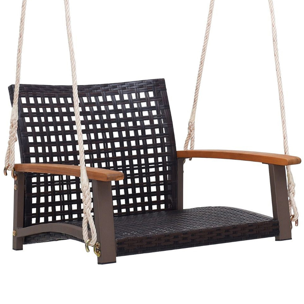 Costway Brown Rattan Garden Swing Chair Image 2