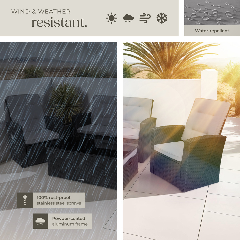 tectake Bari 6 Seater Black Rattan Reclining Garden Lounge Set Image 7