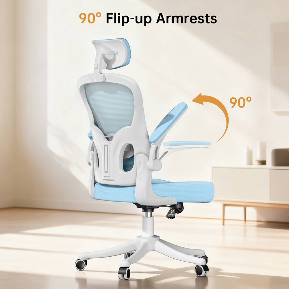 Rattrix Blue Mesh Height Adjustable Ergonomic Office Chair with Flip-Up Arms and Lumbar Support Image 6
