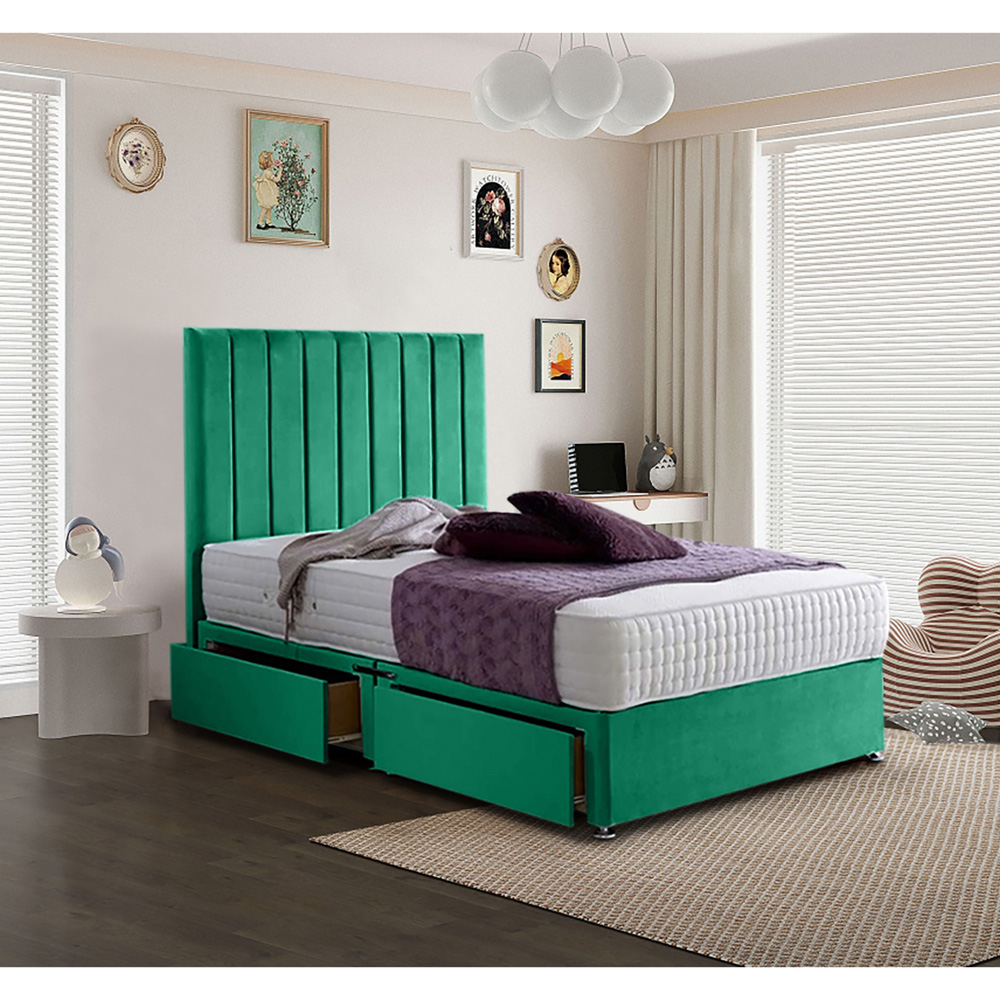 Eleganza Home Sleepytime Double Emerald Plush Velvet 2 Drawer Divan Bed with Headboard Image 2