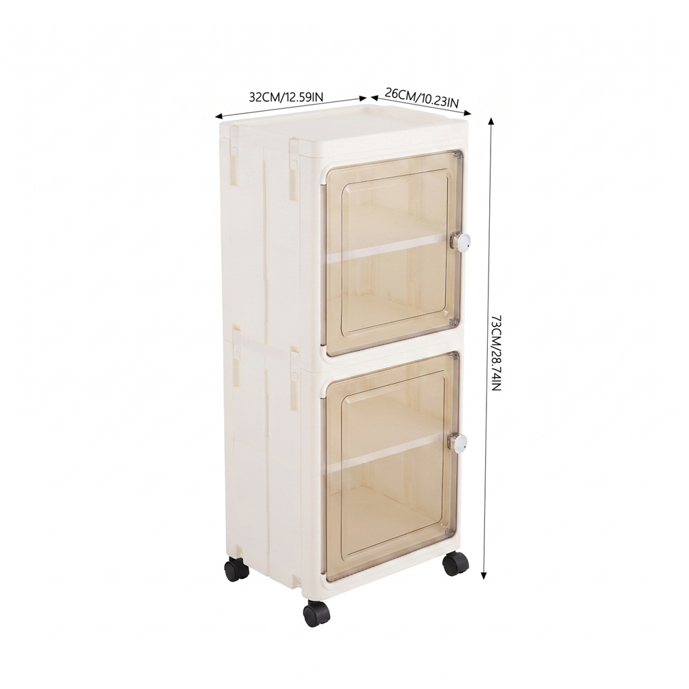 Living and Home 2-Tier White Slim Storage Cabinet with Wheels Image 8