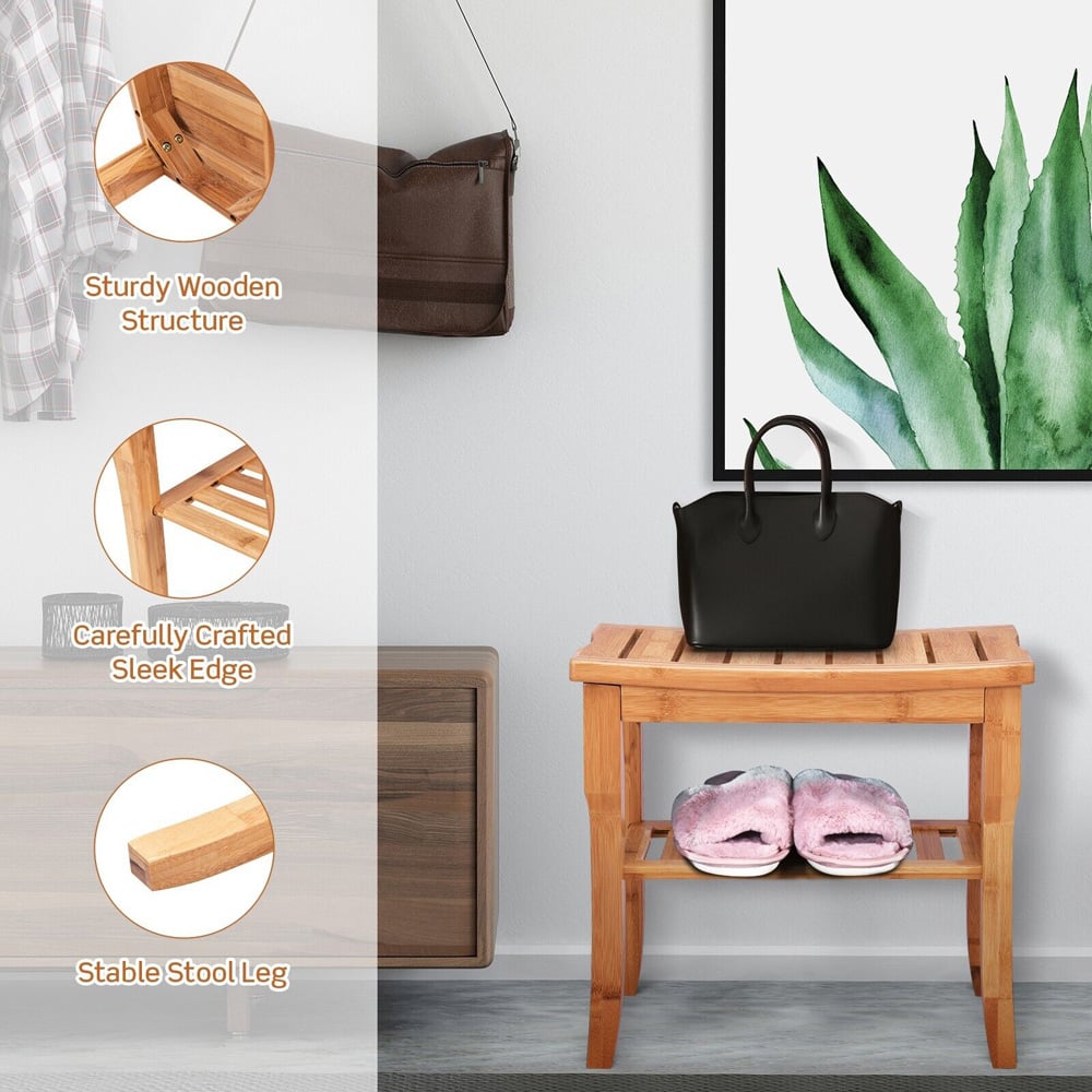 Costway Single Shelf Bamboo Shower Bench Image 8