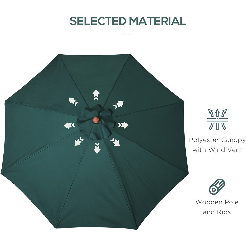 Outsunny Dark Green Wooden Rope Pully Parasol 3m Image 4