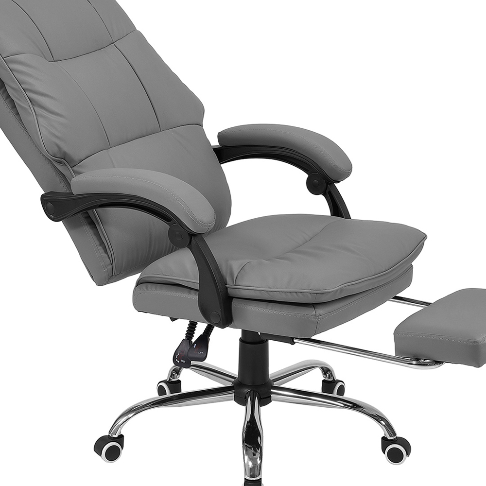 Living and Home Grey PVC Leather Reclining Backrest Office Chair with Footrest Image 3