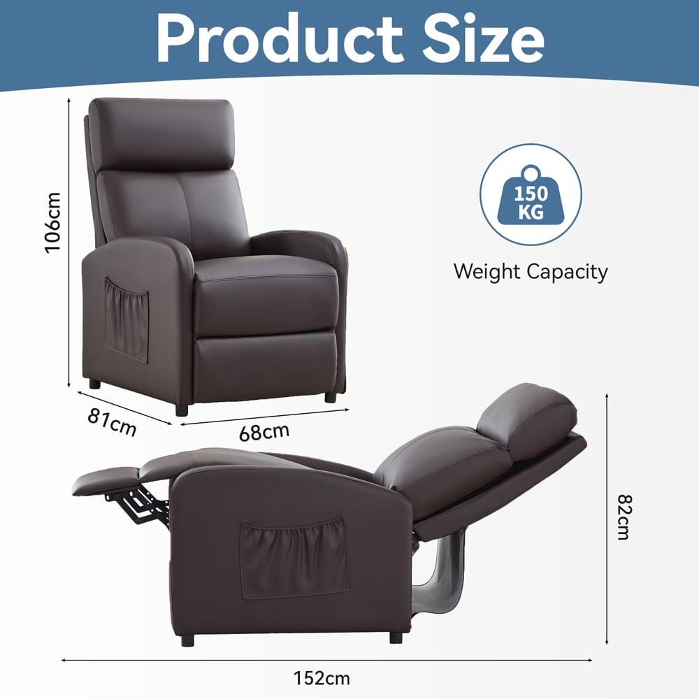 wilko Faux Leather Brown Recliner Pushback Adjustable Arm chair Image 9