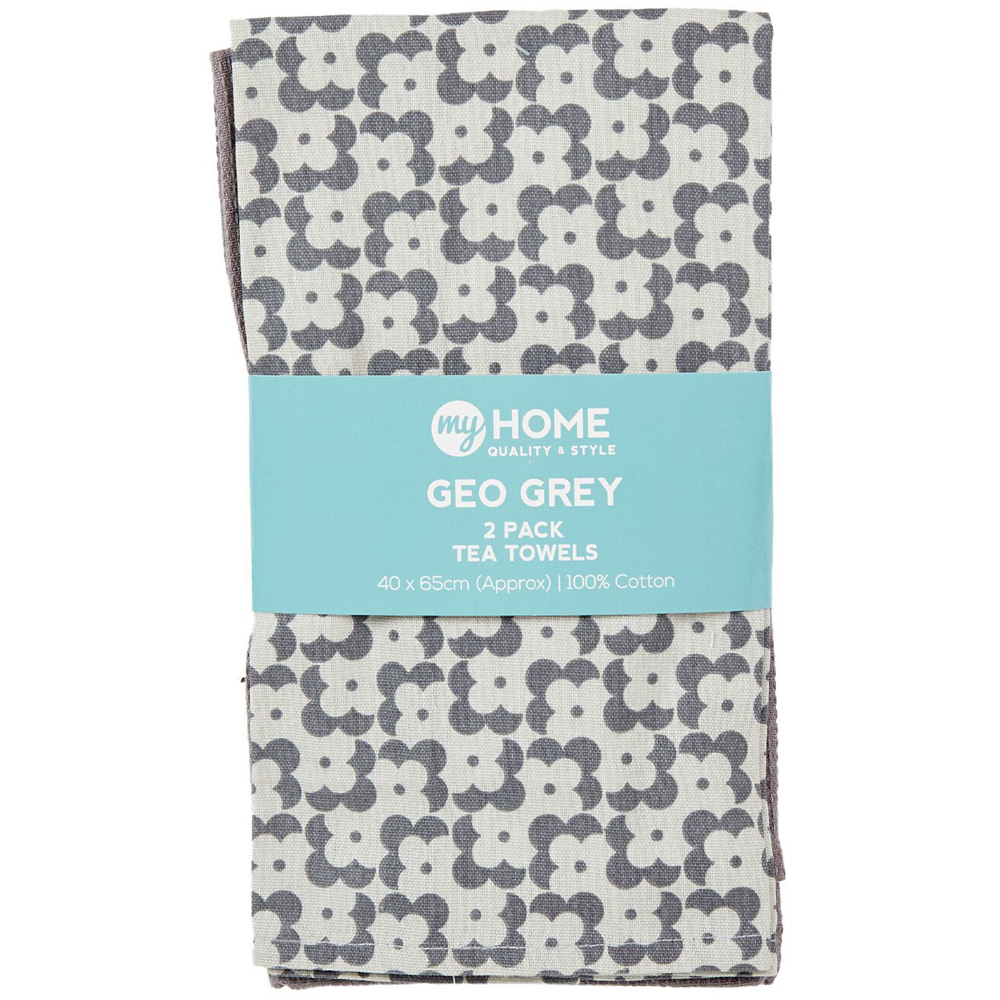 Pack of 2 My Home Geo Tea Towels - Grey Image 1
