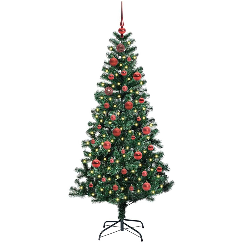 vidaXL Pre-Lit Red Baubles Green Artificial Christmas Tree 5ft Image 1