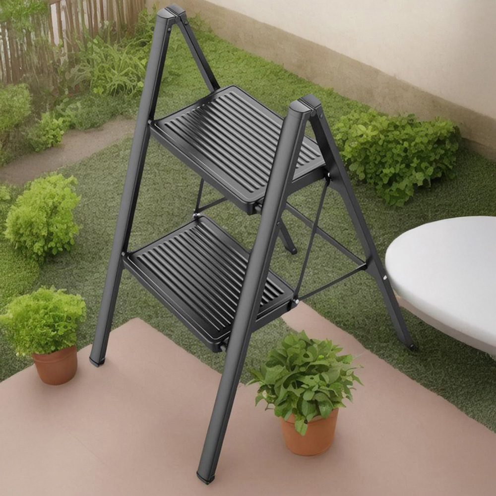 Gr8 Home 2 Step Black Folding Non Slip Heavy Duty Carbon Steel Ladder Image 3
