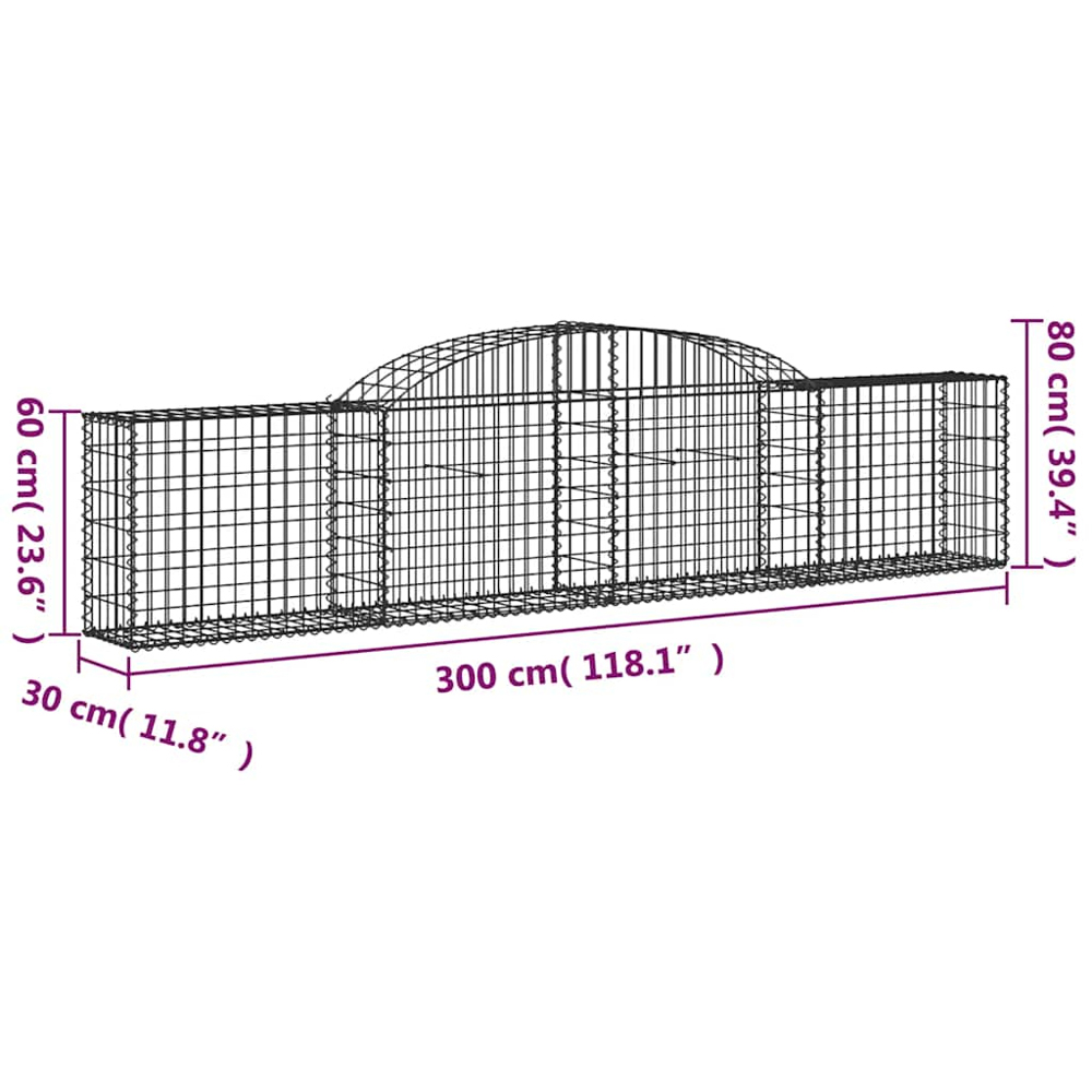 vidaXL Silver Galvanised Iron Arched Gabion Basket 300 x 30 x 60/80cm 5 Pack Image 5