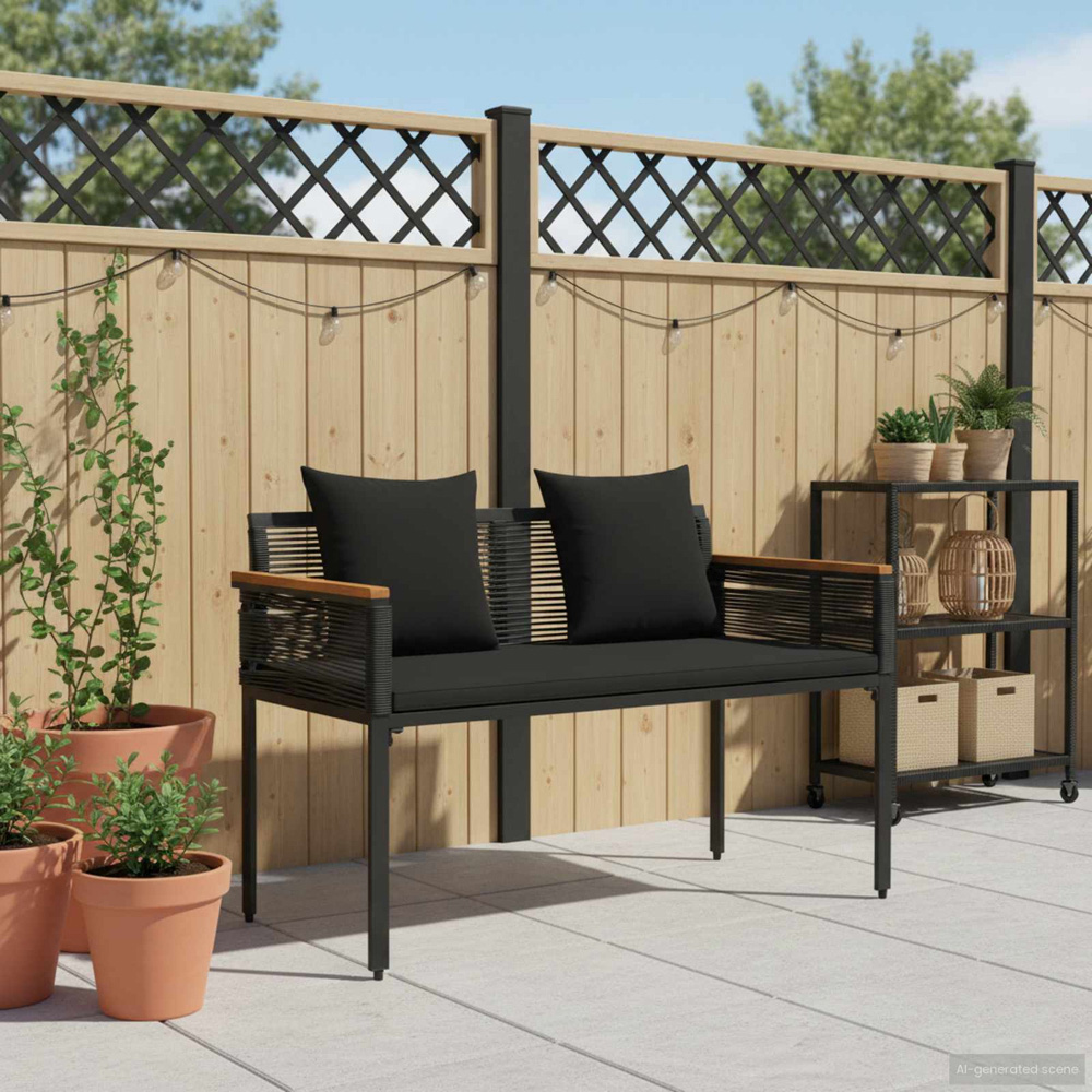 vidaXL Black Poly Rattan Garden Bench with Cushion 117 x 54 x 74.5cm Image 8