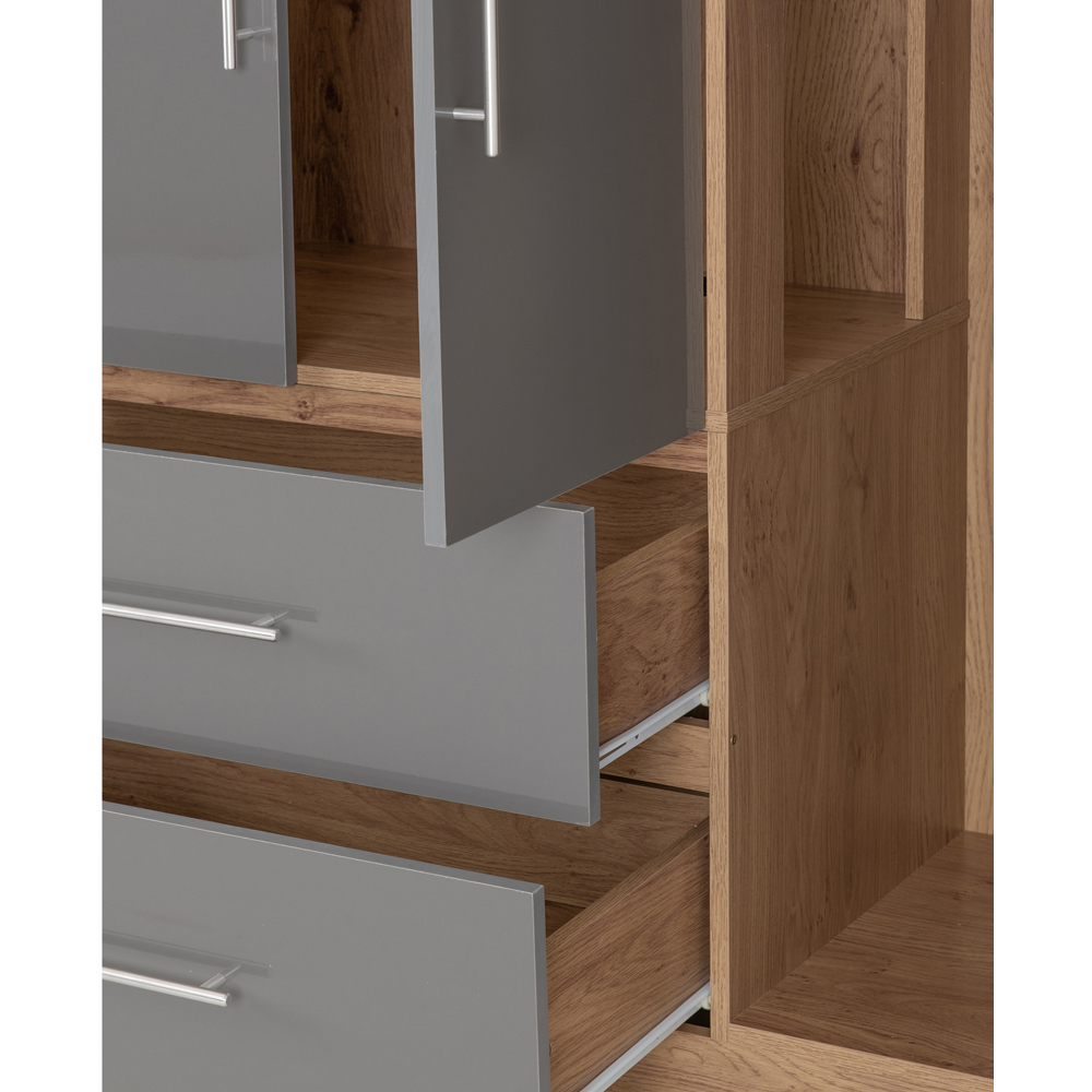 Seconique Seville 4 Door 2 Drawer Grey Gloss Light Oak Effect Veneer Wardrobe Image 6